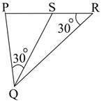 Look at the figure below. Triangle PQR has the measure of angle PRQ equal to 30 degrees. S is a poin