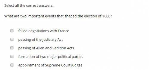 What are two important events that shaped the election of 1800? 1. failed negotiations with France 2