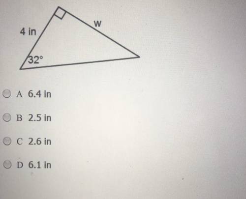 Which is closest to the value of w in the triangle below?