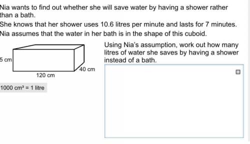 Volume question use the image attached below to help youj! nia wants to find out whether she will sa
