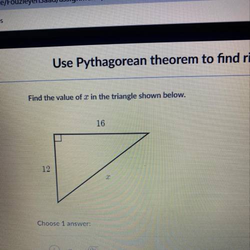 Use Pythagorean theorem to find right triangle side lengths Find the value of in the triangle shown