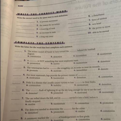 I need the answers for 1 through 8