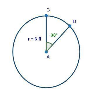What is the area of the sector bound by the center of the circle and arc CD in the circle below? Cir