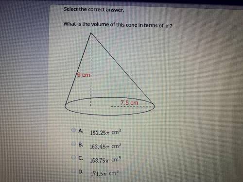 What is the volume of this cone in terms of pie?