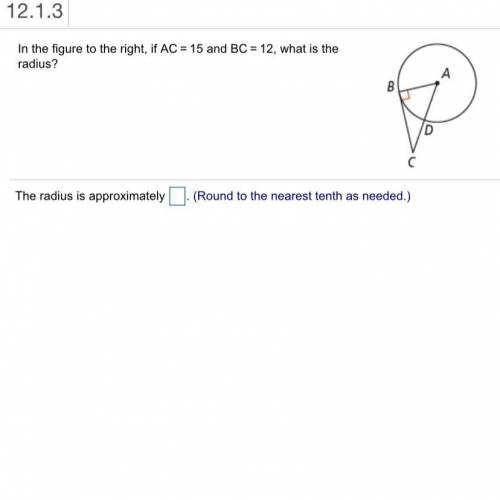 In the figure to the right, if AC = 15 and BC = 12, what is the radius?