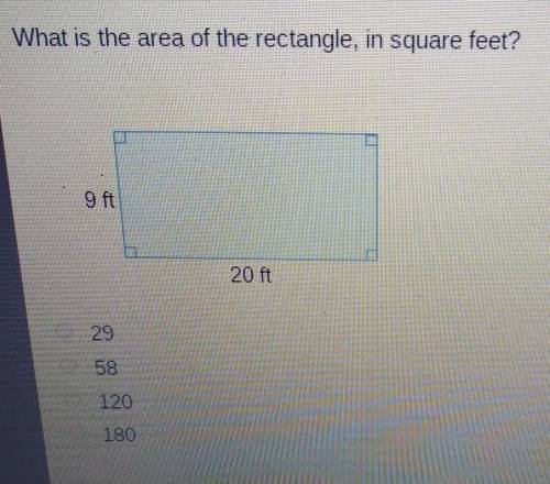 What is the area of the rectangle, in square feet?9 ft20 ft