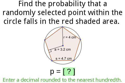 Find the probability that a randomly selected point within the circle falls in the red shaded area.