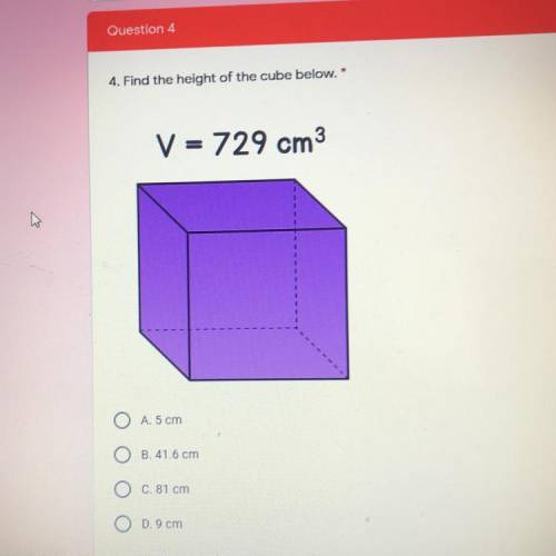 4. Find the height of the cube below.