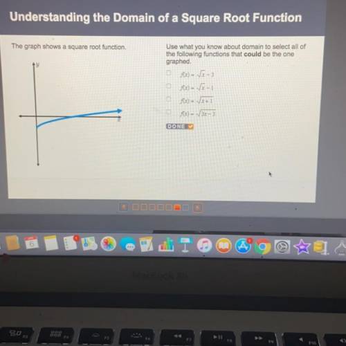 The graph shows a square root function. Use what you know about domain to select all of the followin
