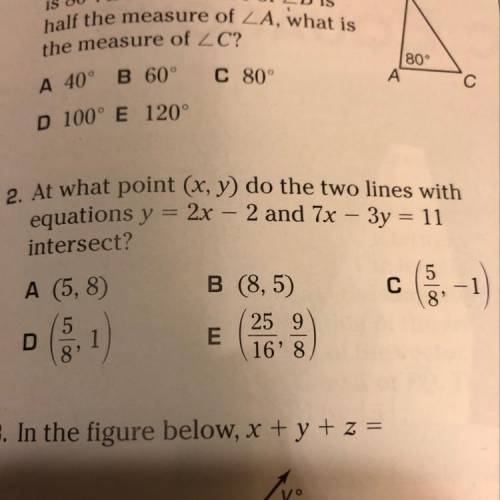 At what point (x,y) do the two lines with....