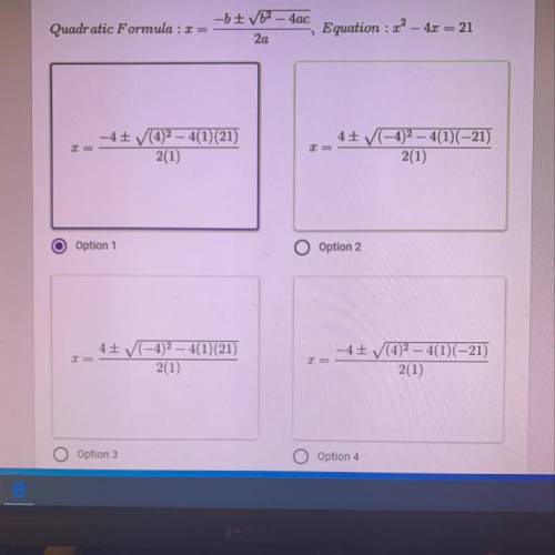 Correct way to put in quadratic formula given an equation (multiple choice)