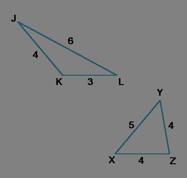 Classify each of the triangles as acute, obtuse, or right. Triangle JKL is _ triangle. Triangle XYZ