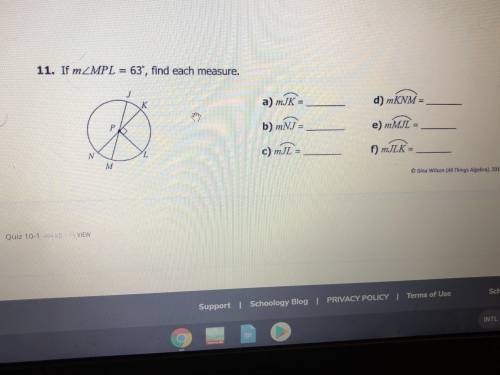 Answer in the 10-1 quiz intro to circles, central angles, arcs, and chord