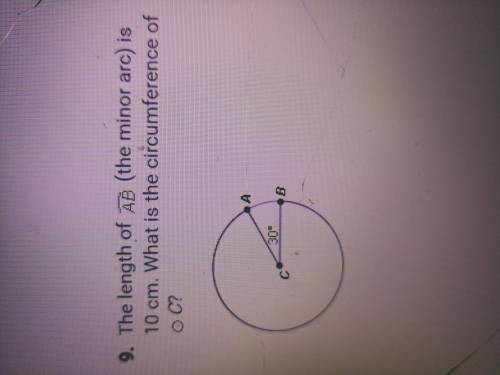 The length of AB (the minor arc) is 10cm. What is the circumference of C.