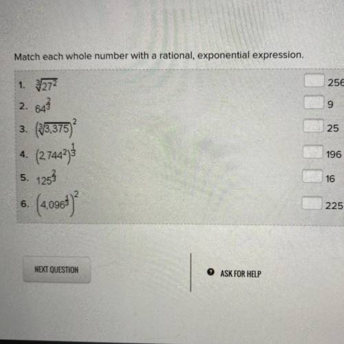 PLEASE HELP  Match each whole number with a rational, exponential expression.