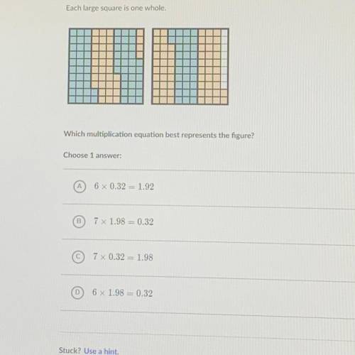 Each large square is one whole. Which multiplication equation best represents the figure?