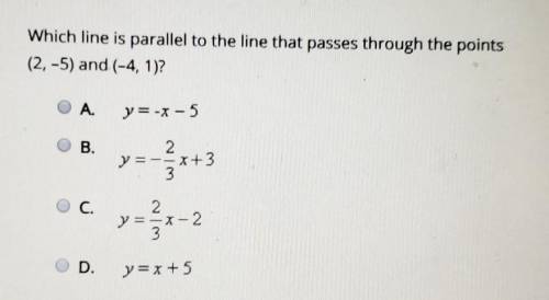 Which line is parallel to the line that passes through the points(2,-5) and (-4,1)?