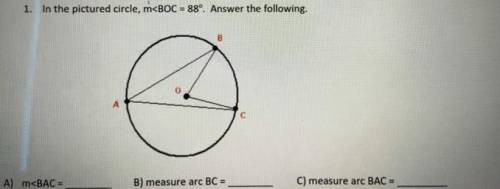 (CIRLE ARC & ARC LENGTH) In the picture (above) , m a. m b m of arc BC= c. measure arc BAC=