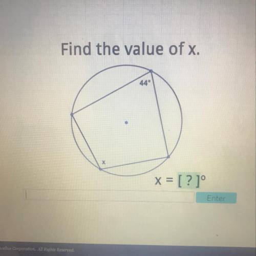 Find the value of x. One angle is 44