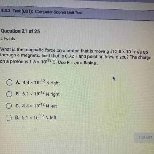 What is the magnetic force on a proton that is moving at 3.8 x 10 m/s up through a magnetic field th