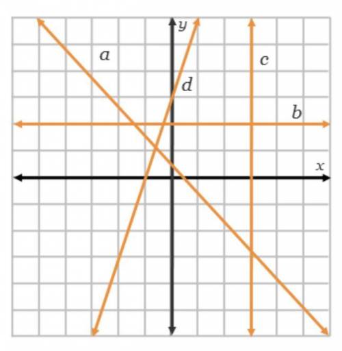 Which line has a slope of zero?-Line a-Line b-Line c-Line d
