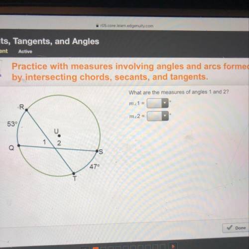 What are the measures of angles 1 and 2? m1 m2