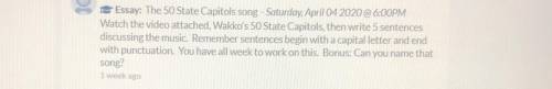 Watch wakkos 50 state capitols and then discuss the music in 5 sentences. More information listed in