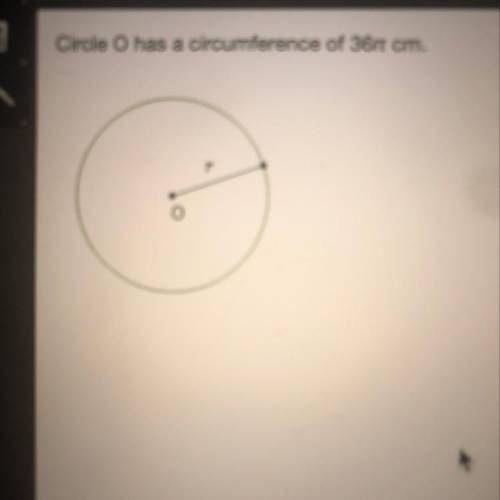 Circle O has a circumference of 36 cm. What is the length of the radius, ? 6 cm 18 cm 36 cm 72 cm