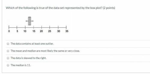 Ich of the following is true of the data set represented by the box plot? (2 points)