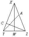 XW is an angle bisector, m (4x + 6)°, m (3x – 5)°, and m (8x)°. Find . Is an altitude?32°; no62°; no