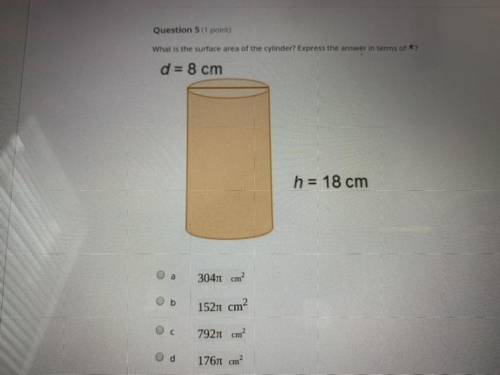 What is the surface area of the cylinder if it has a radius of 4 and a height of 18