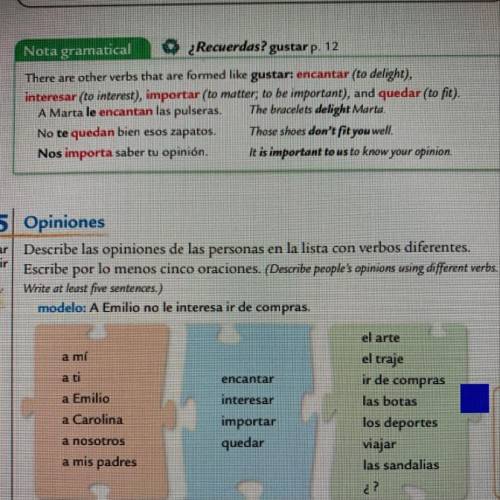 Answers to actividad 5 (at least 5 sentences)