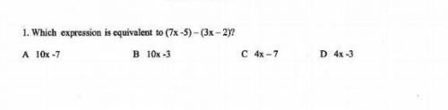 Which expression is equivalent to (7×-5) - (3x-2)