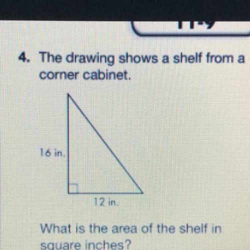 The drawing shows a shelf from a corner cabinet. What is the area of the shelf in square inches?