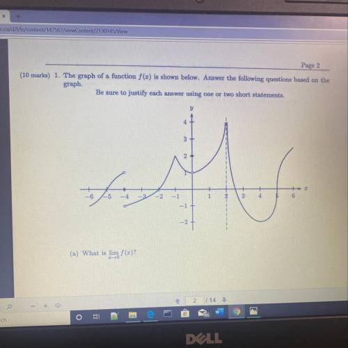 Page 2 (10 marks) 1. The graph of a function f(x) is shown below. Answer the following questions bas