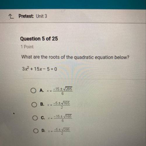What are the roots of the quadratic equation below