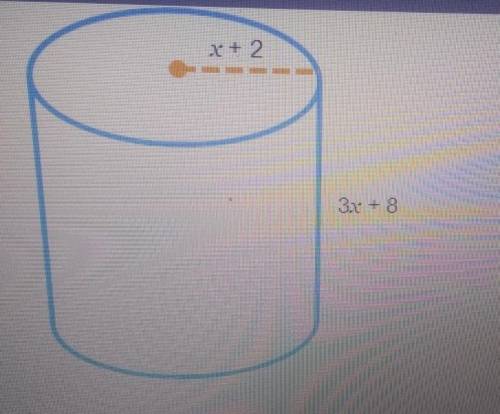 The volume of a cylinder is given by V = arthwhere is the radius of the cylinder and h is theheight.