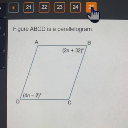 Figure ABCD is a parallelogram. What is the value of n? •3 •5 •17 •25