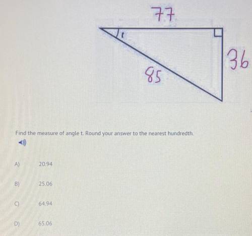 NEED HELP ASAP 20 points!! Find the measure of angle T. Round your answer to nearest hundredth. A) 2