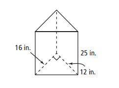 What is the surface area of the prism below? a. 1200 in2 b. 2400 in2 c. 1392 in2 d. 2592 in2