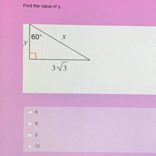 Find the value of y for the special right triangle