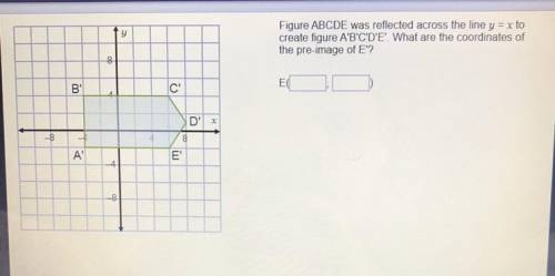 Figure ABCDE was reflected across the line y = x to create figure A'B'C'D'E'. What are the coordinat
