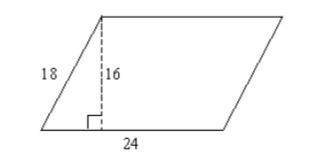 The area of the parallelogram is_______________ 8. Select the appropriate response: A) 432 sq units