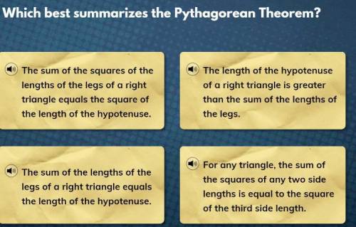 Which best summarizes the Pythagorean Theorem?