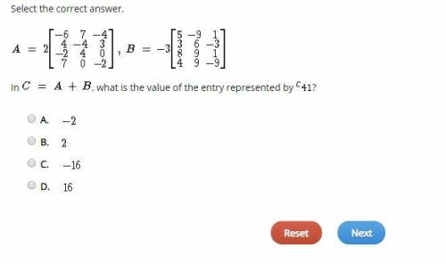 In C=A+B , what is the value of the entry represented by ? HELP
