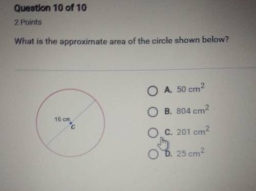 What is the approximate area of the circle show below