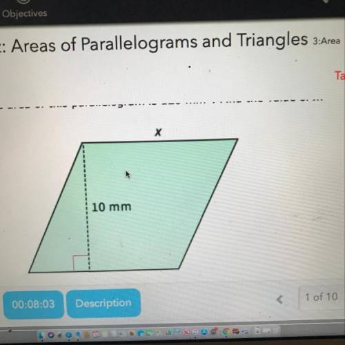 The area of this parallelogram is 120 mm. Find the value of x.