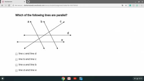 Which of the following lines are parallel? a. line c and line d b. line b and line c c. line a and l