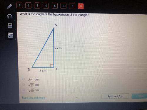 What is the length of the hypotenuse of the triangle ?