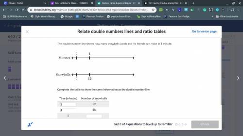 Complete the table to show the same information as the double number line.